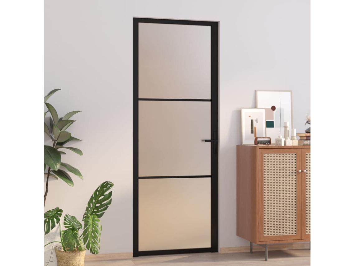 Puerta Interior De Vidrio Y Aluminio Negro Mate 76x201,5 Cm
