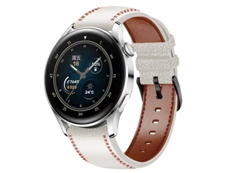 Correa de reloj inteligente para Huawei Watch GT 3 46 mm / GT Runner 22 mm Correa de reloj de cuero genuino con costuras tricolores (blanco)