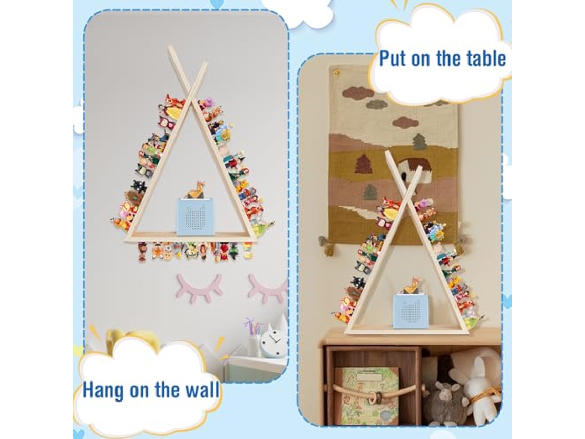 Estantería de pared magnética Todeco para Toniebox y Tonies, hasta 70-80 figuras Tonie, Tonie Regal Girl y Boy, triángulos