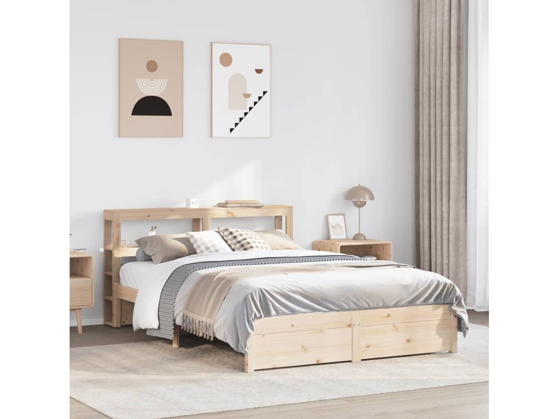 Cama De Matrimonio | Cama Para Adultos | Estructura De Cama Con Cabecero Madera Maciza Pino 160x200 Cm