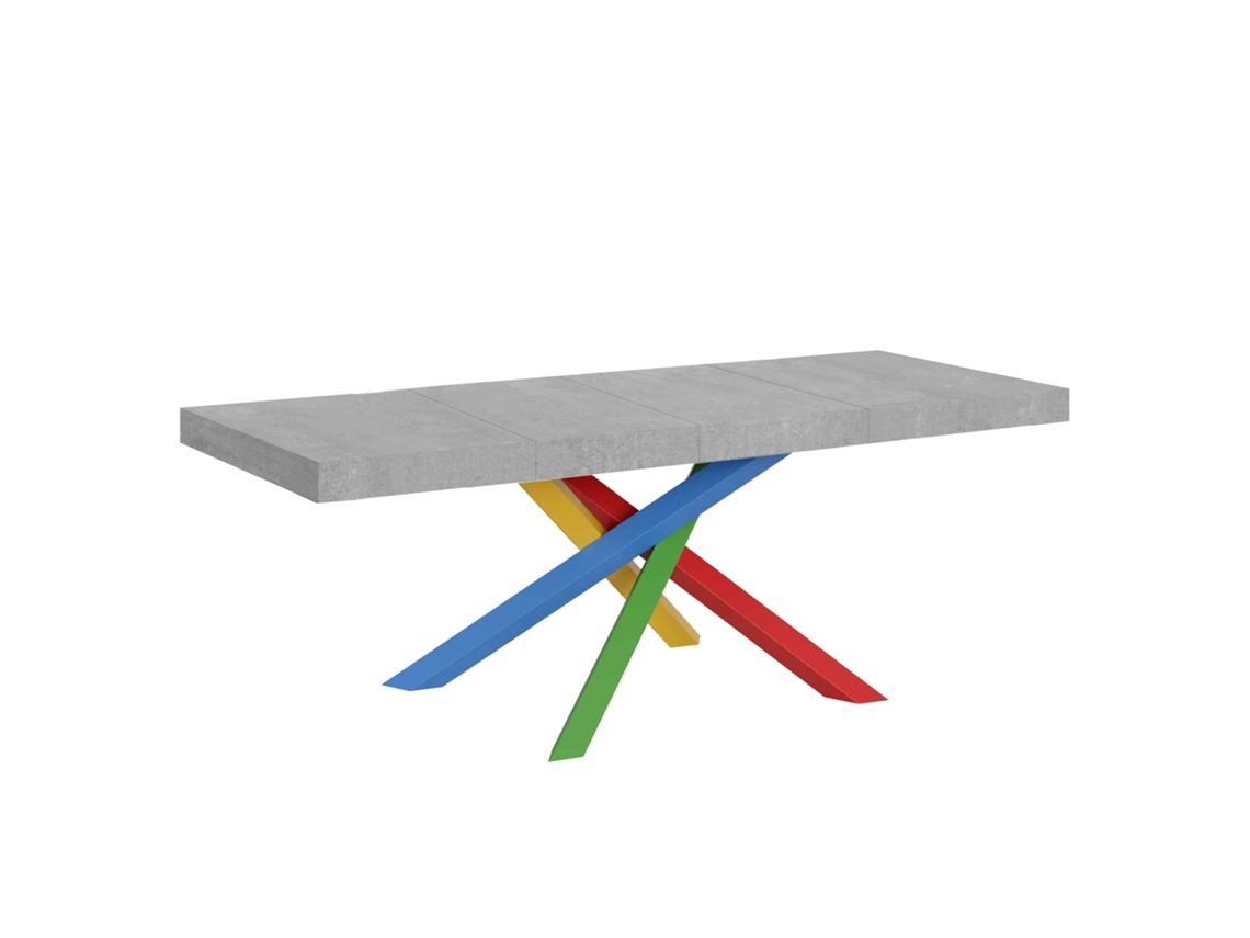 Mesa extensible Volantis Premium de cemento 200/460x90 cm, patas multicolor, 4 unidades, Itamoby