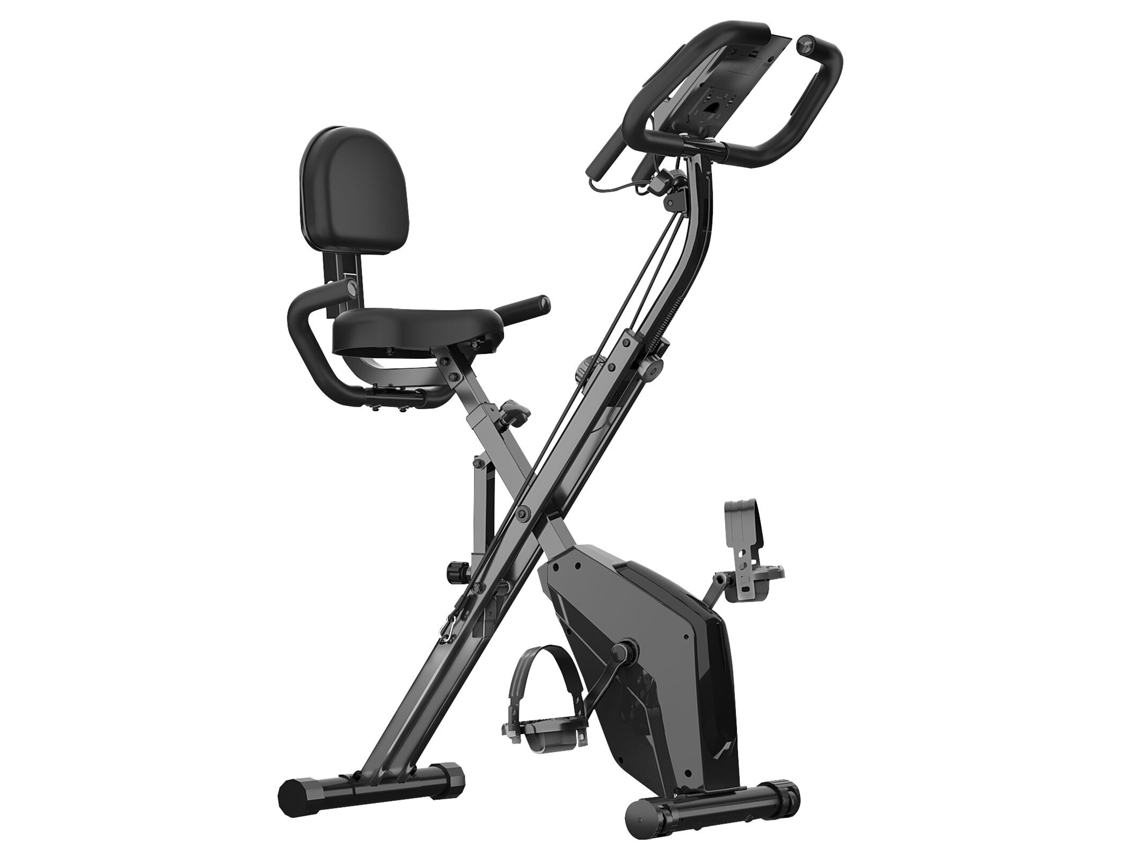 Bicicleta estática magnética plegable Racingreat (Volumen de inercia: 2,5 kg, bandas de resistencia, monitor LCD, modelo C, color negro)