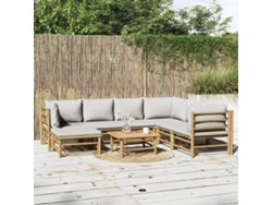 Conjunto de 8 piezas. Lounge De Jardim Bambu C/ Almofadas Cinza Claro Dkd Home Decor