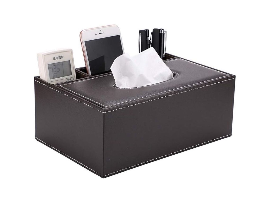 2026-caja De Pañuelos Rectangular De Cuero Linjou Con Organizador Para Control Remoto Y Oficina Hogar Marrón