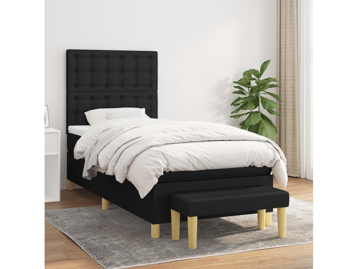 Cama Box Spring Con Colchón Tela Negro 100x200 Cm