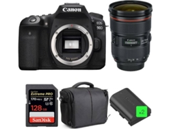 Kit Cámara Réflex CANON EOS 90D + EF 24-70mm f/2.8L II USM + SanDisk 128GB + 2 LP-E6N + Bolsa