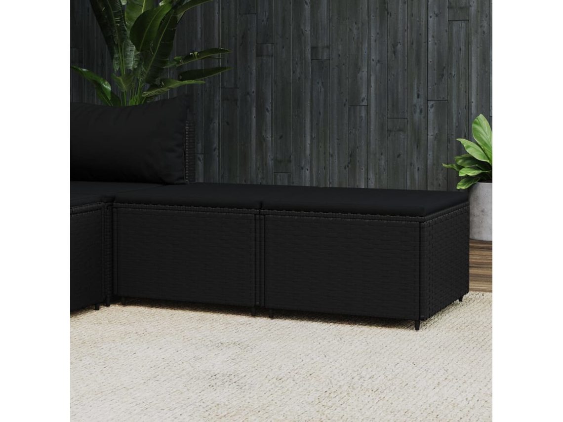 Reposapiés de jardín con cojines, 2 piezas, mimbre PE negro, Wsd93236 Lovely Home