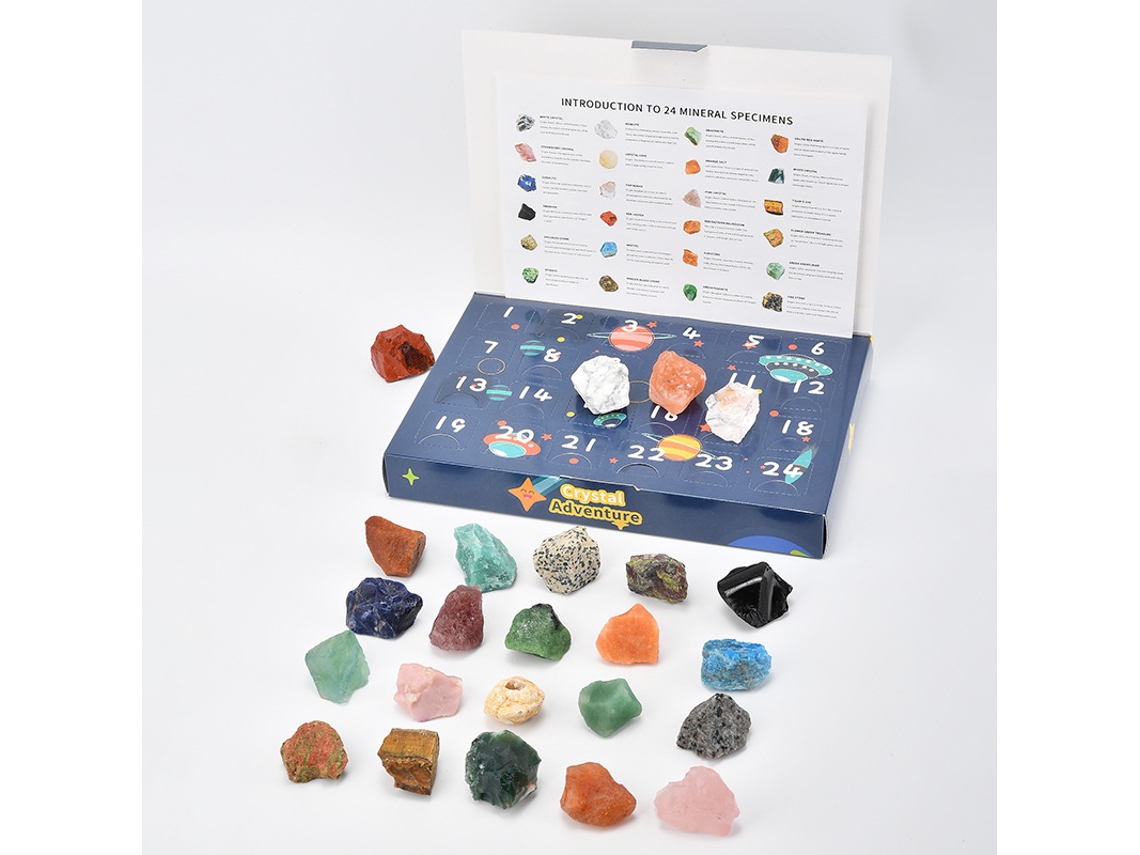 Caja sorpresa con cristales naturales, 24 compartimentos, calendario de adviento, regalo de cristal, Tommy01