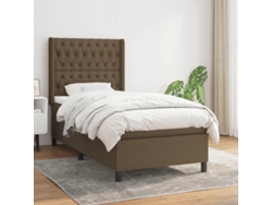 Cama Box Spring Con Colchón Tela Marrón Oscuro 90x190 Cm