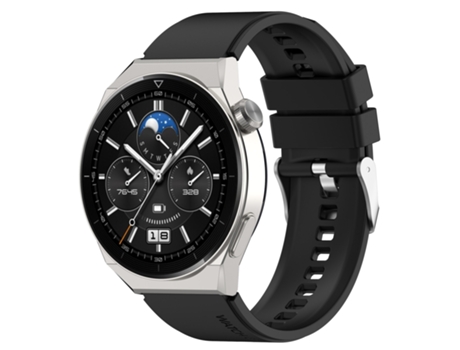 Correa de reloj inteligente para Huawei Watch GT 3 Pro 46 mm 22 mm Cabeza saliente Silicona Hebilla plateada (Negro)