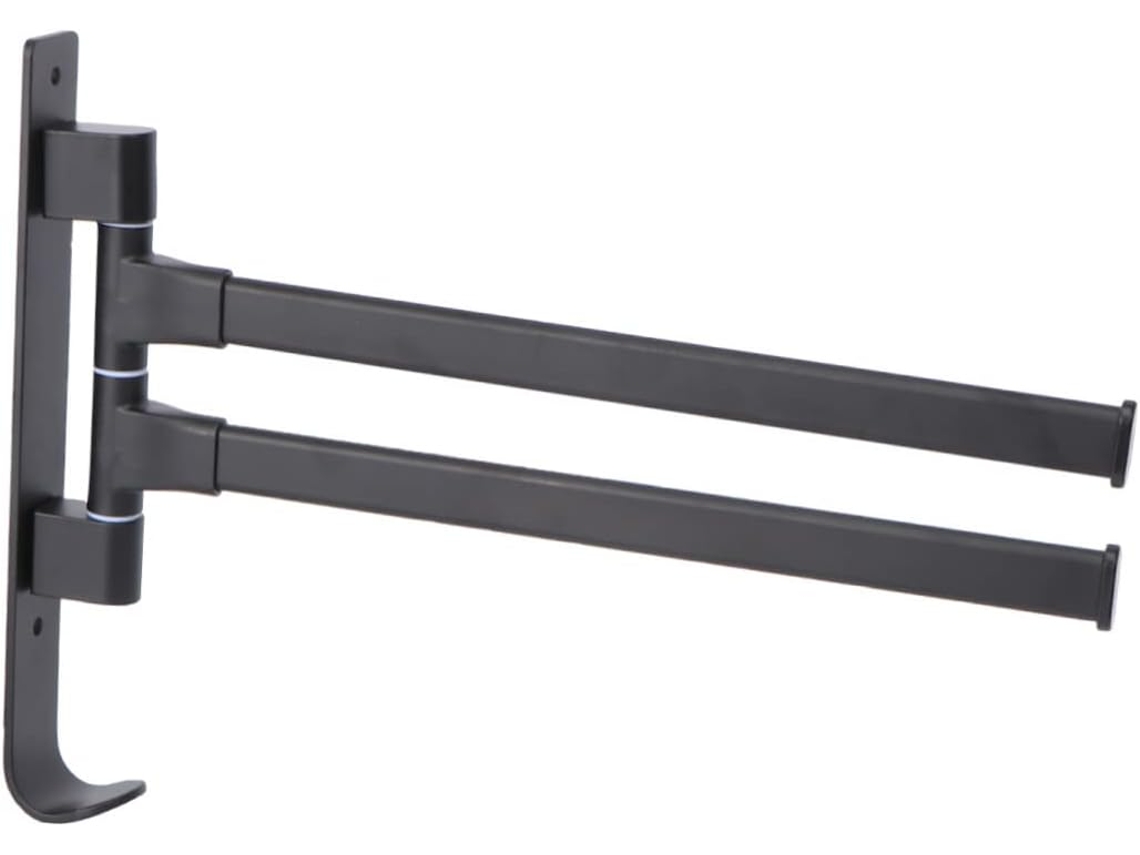 Toallero giratorio de pared, negro, flexible, sin necesidad de taladrar, para baño o cocina, con barras Slowmoose