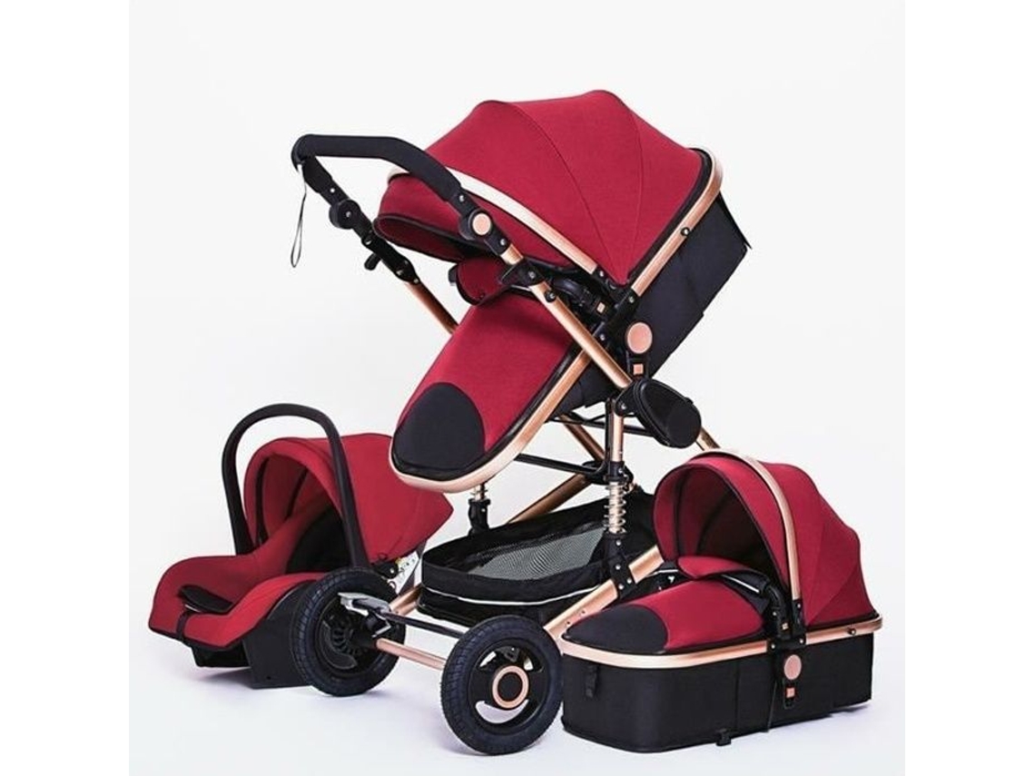 Cochecito de bebé 3 en 1 con asiento de coche y cesta trío, reversible, ajustable, alta calidad, ruedas irrompibles, cesta roja.bazarland30 POS