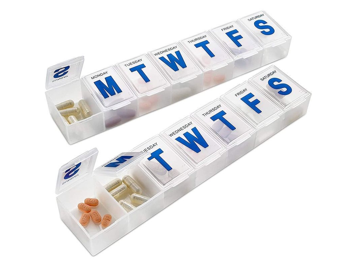 Organizador Semanal Extragrande Para Medicamentos Con 7 Compartimentos, Paquete De 2 Unidades.