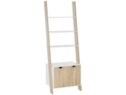Librería Tipo Escalera De Madera Con 3 Estantes Y 1 Armario, 60x40x171 Cm, Roble Blanco.