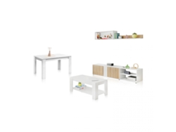 Pack salón con mesa de centro y mesa de comedor Alix Max Blanco Artik (Blanco Mate) - Natur 180 x 40 x 33 cm