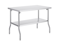 Mesa de trabajo plegable de acero inoxidable con estantes dobles de Tekmaquinas