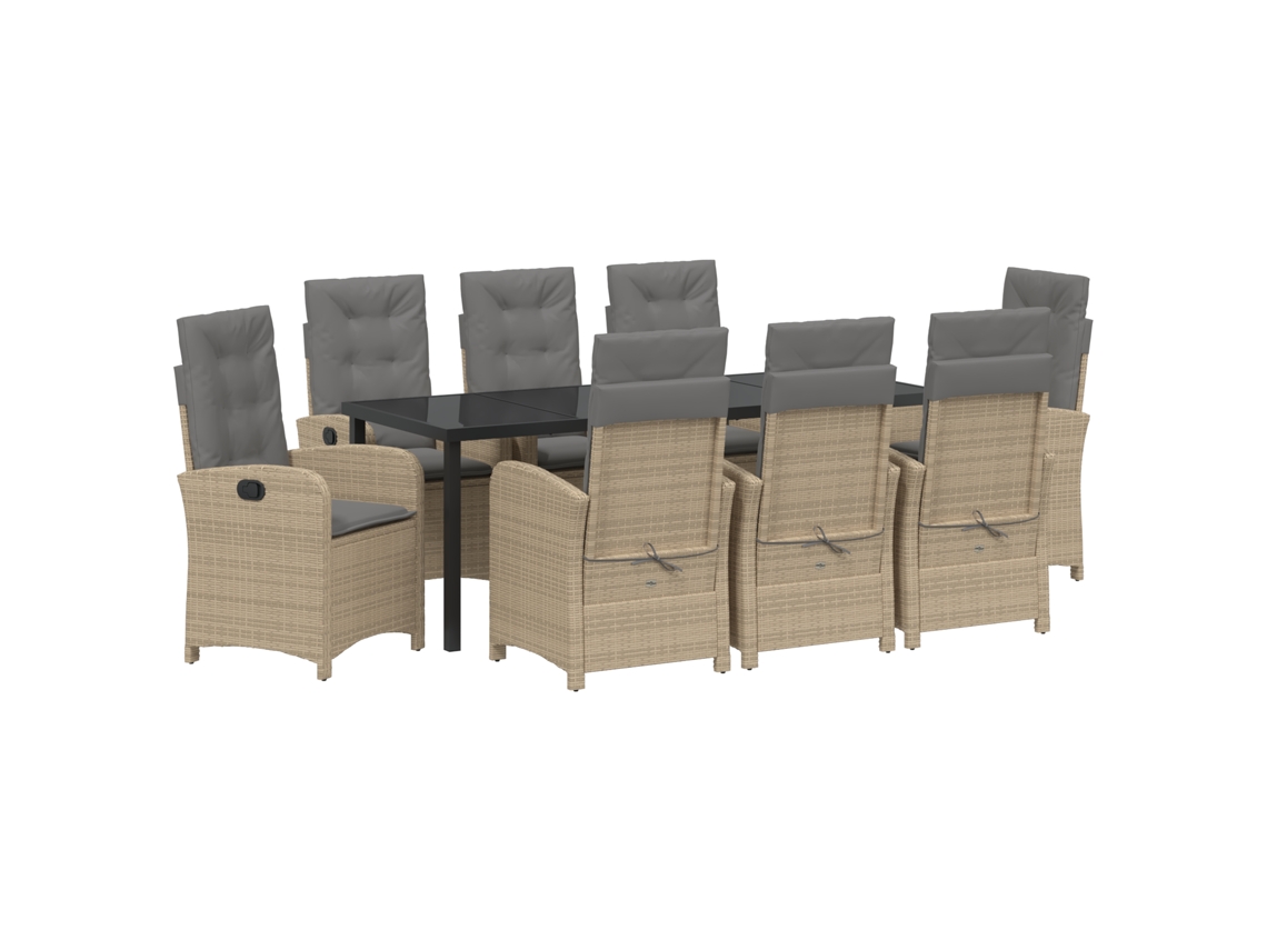 Conjunto de comedor de jardín VidaXL de 9 piezas con cojines de ratán de poliéster beige