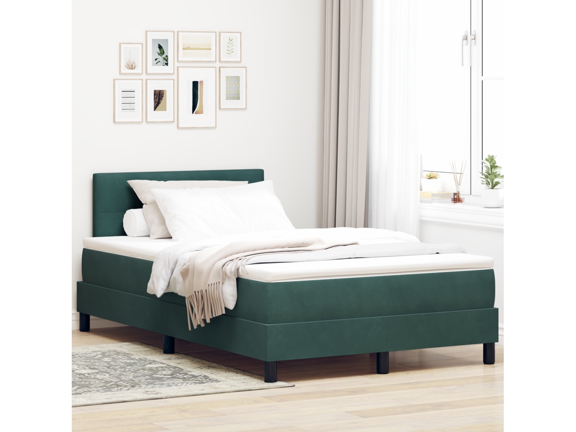 Cama Box Spring Con Colchón Terciopelo Verde Oscuro 120x200 Cm