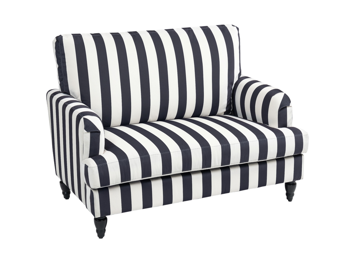 Sillón De Terciopelo A Rayas Con Asiento Ancho Y Muelles En Forma De S, 115x82x82 Cm, Blanco Y Negro.