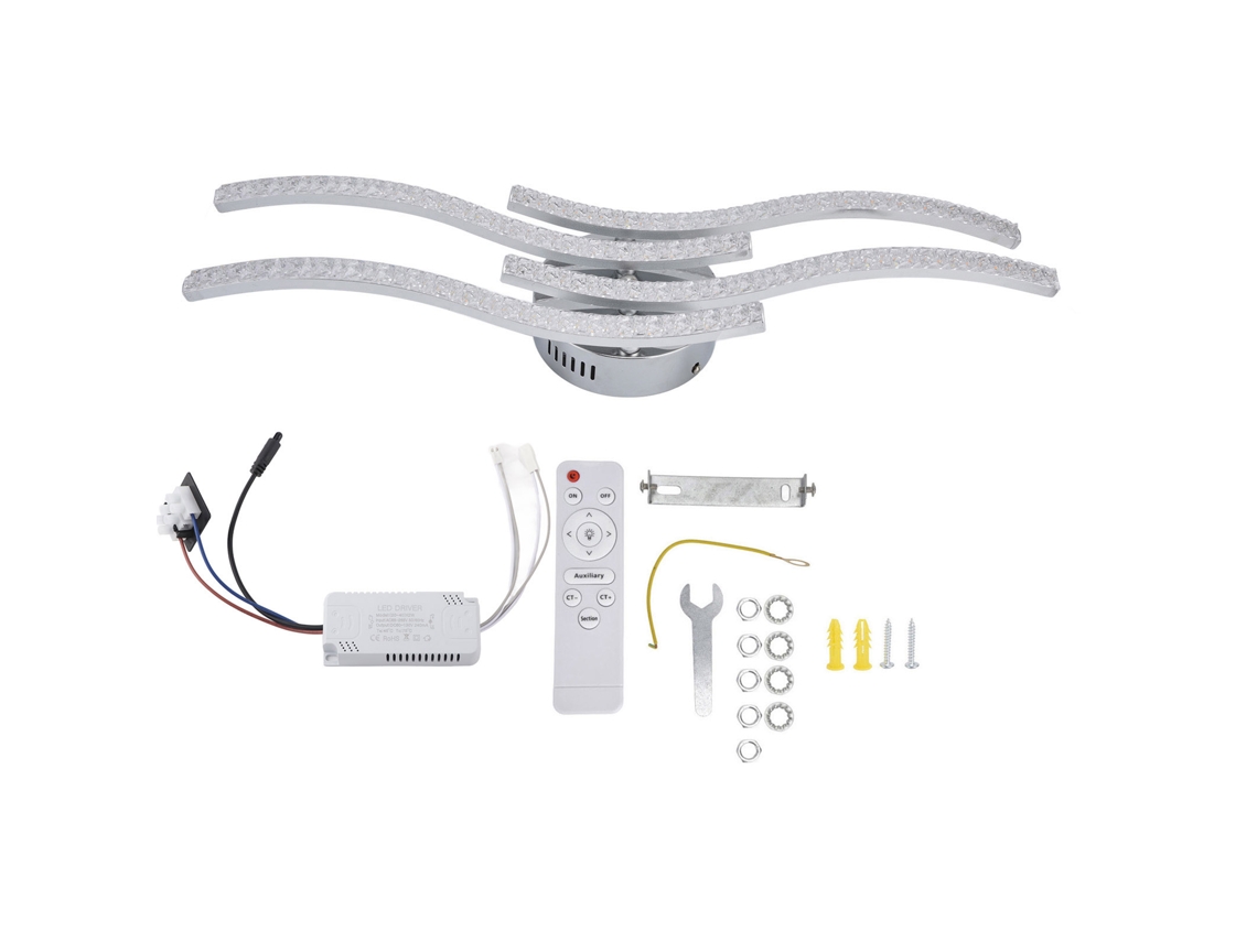 Bj-lâmpada De Teto Led Com Controle Remoto Regulável 4 Tubos Ondulados Para Sala Dormitório Ac85‑265v