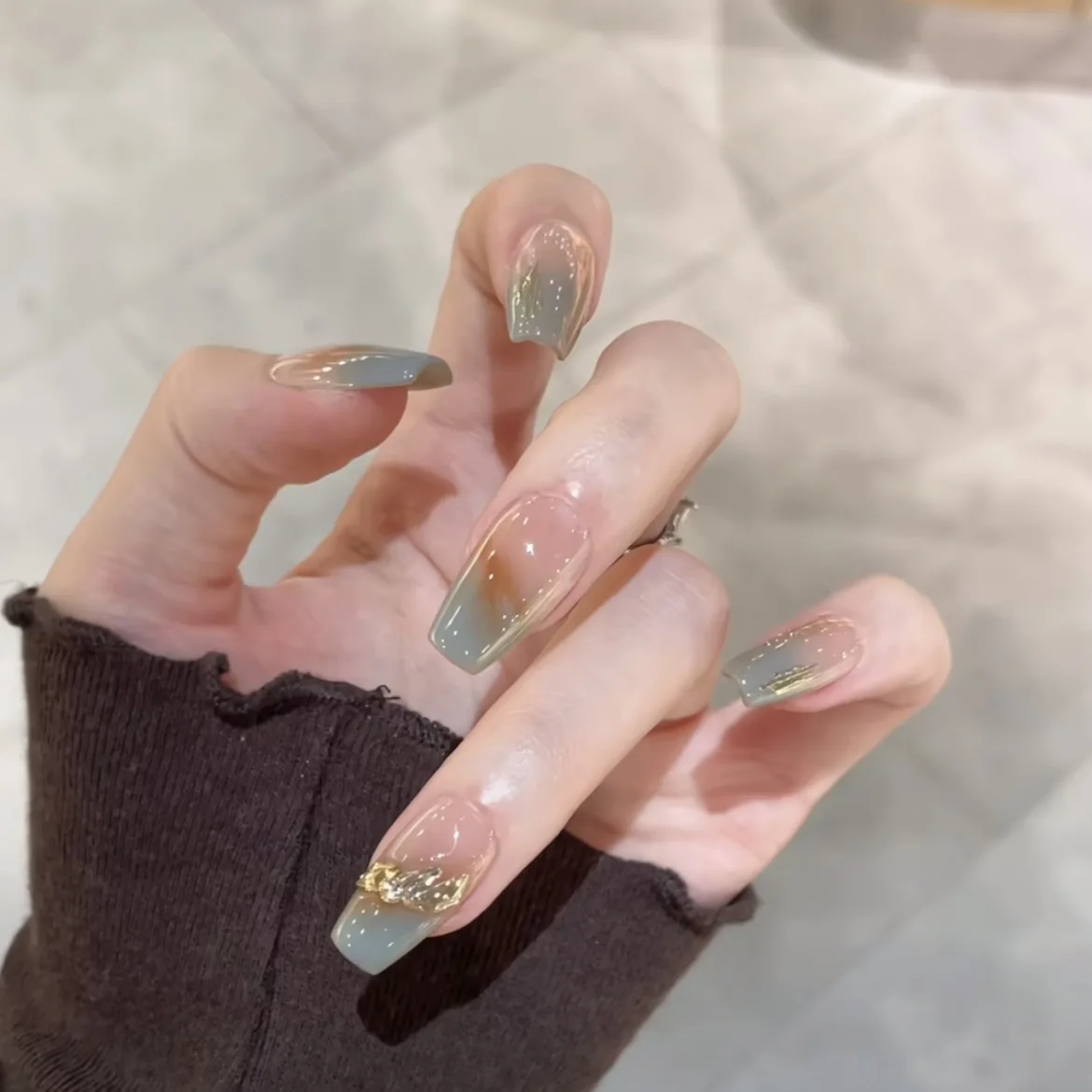 (775-xs) 10 Uñas Postizas Largas De Ballet Hechas A Mano Con Ajuste A Presión