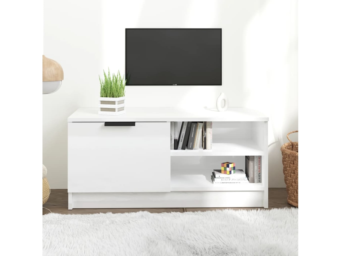 Mueble para Armario Tv 80X35X36,5 Cm Madera Procesada Blanco Brillante