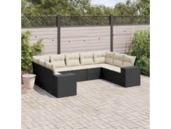 Conjunto de sofá de jardín de 9 piezas con cojines, ratán negro, Dkd Home Decor