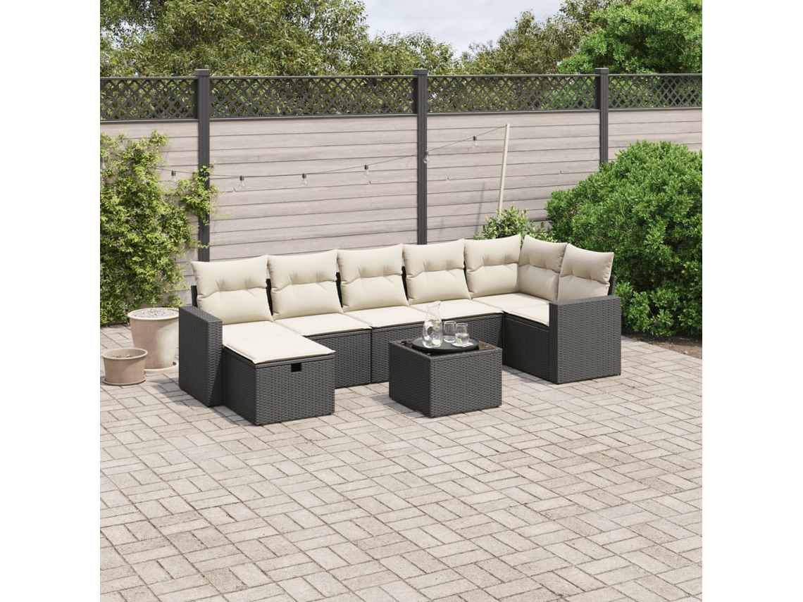 Conjunto de 8 sofás de jardín con cojines de mimbre sintético negro, Dkd Home Decor