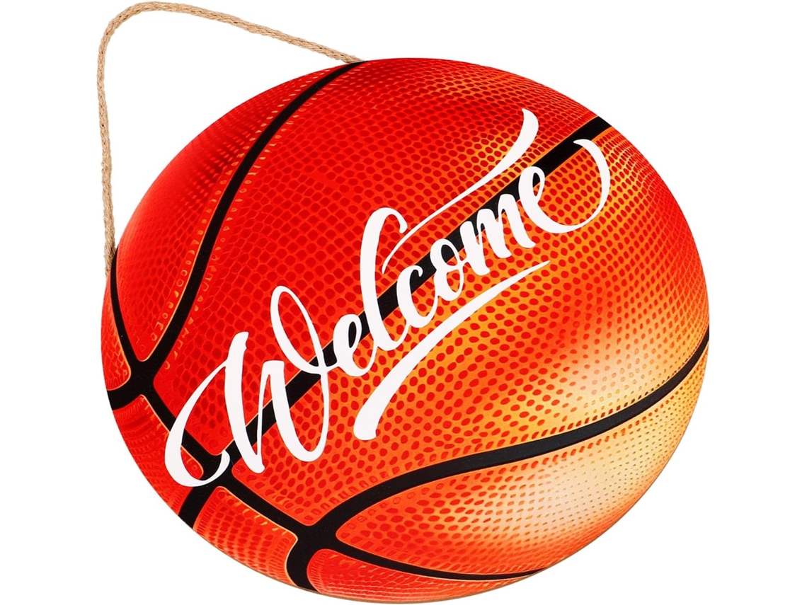 Letrero Bienvenida Redondo Madera Ligero Forma Balón Baloncesto Decoración Pared Versátil Bares Hoteles Regalo