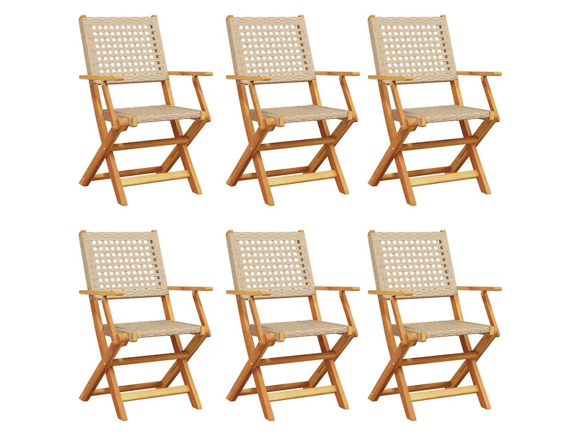 Maison Exclusive - Sillas De Jardín Plegables 6 Uds Madera Maciza Y Ratán Pe Beige