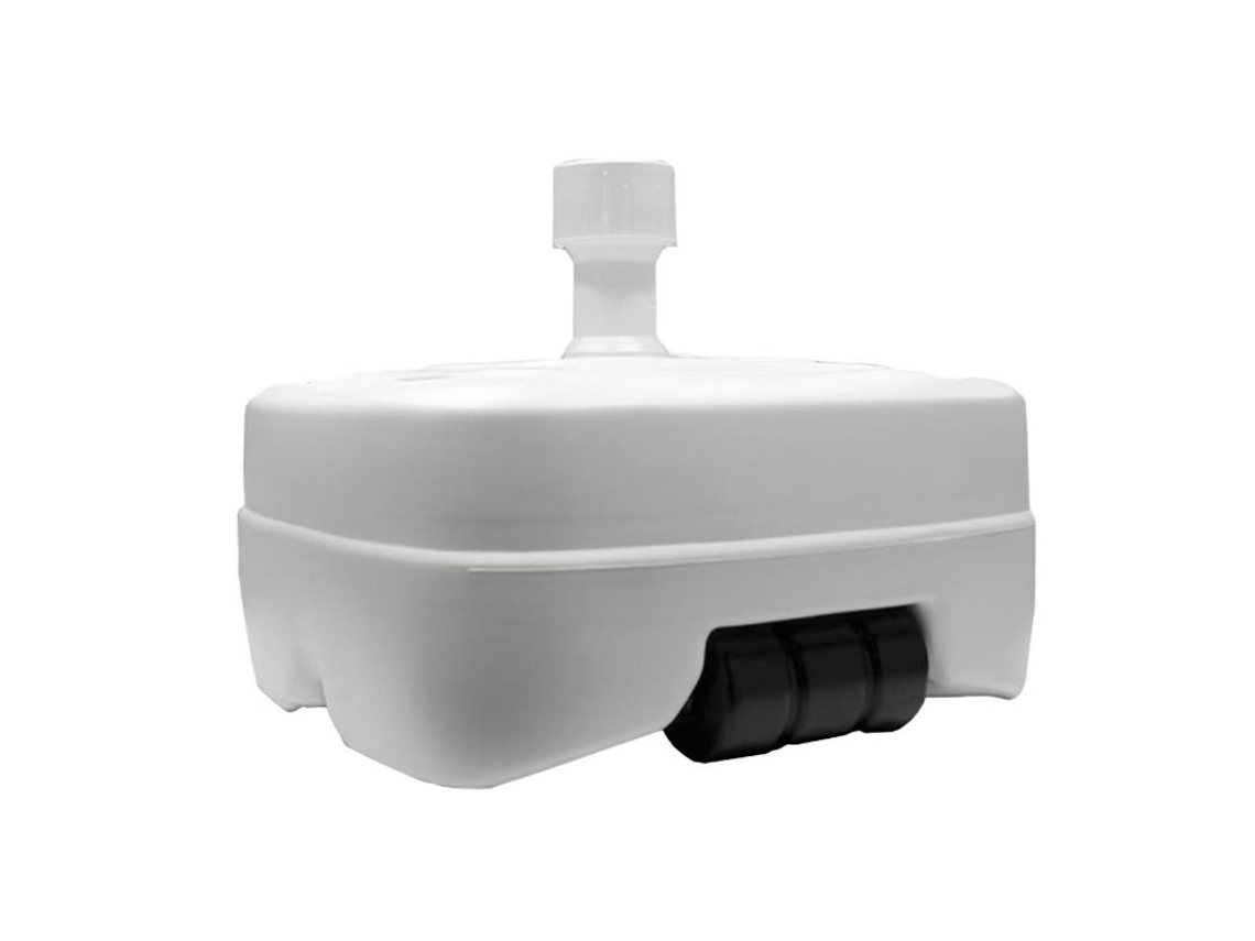 Base sombrilla polietileno con ruedas, 58x58 cm. para tubos de ø 30 a ø 51 mm. rellenable de agua o arena,