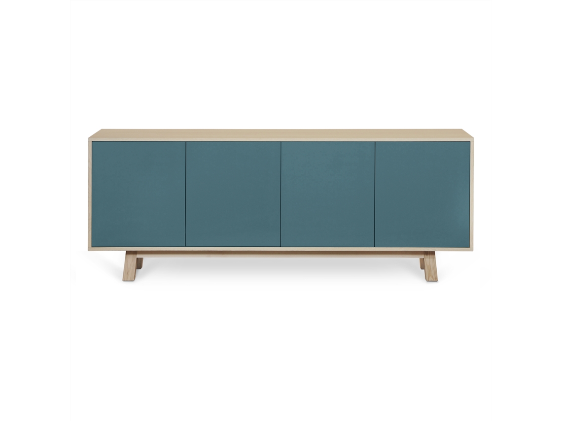 Aparador Bajo MON PETIT MEUBLE FRANÇAIS con 4 Puertas (Azul Gris Lehon - Madera - 160 x 77 x 46 cm)