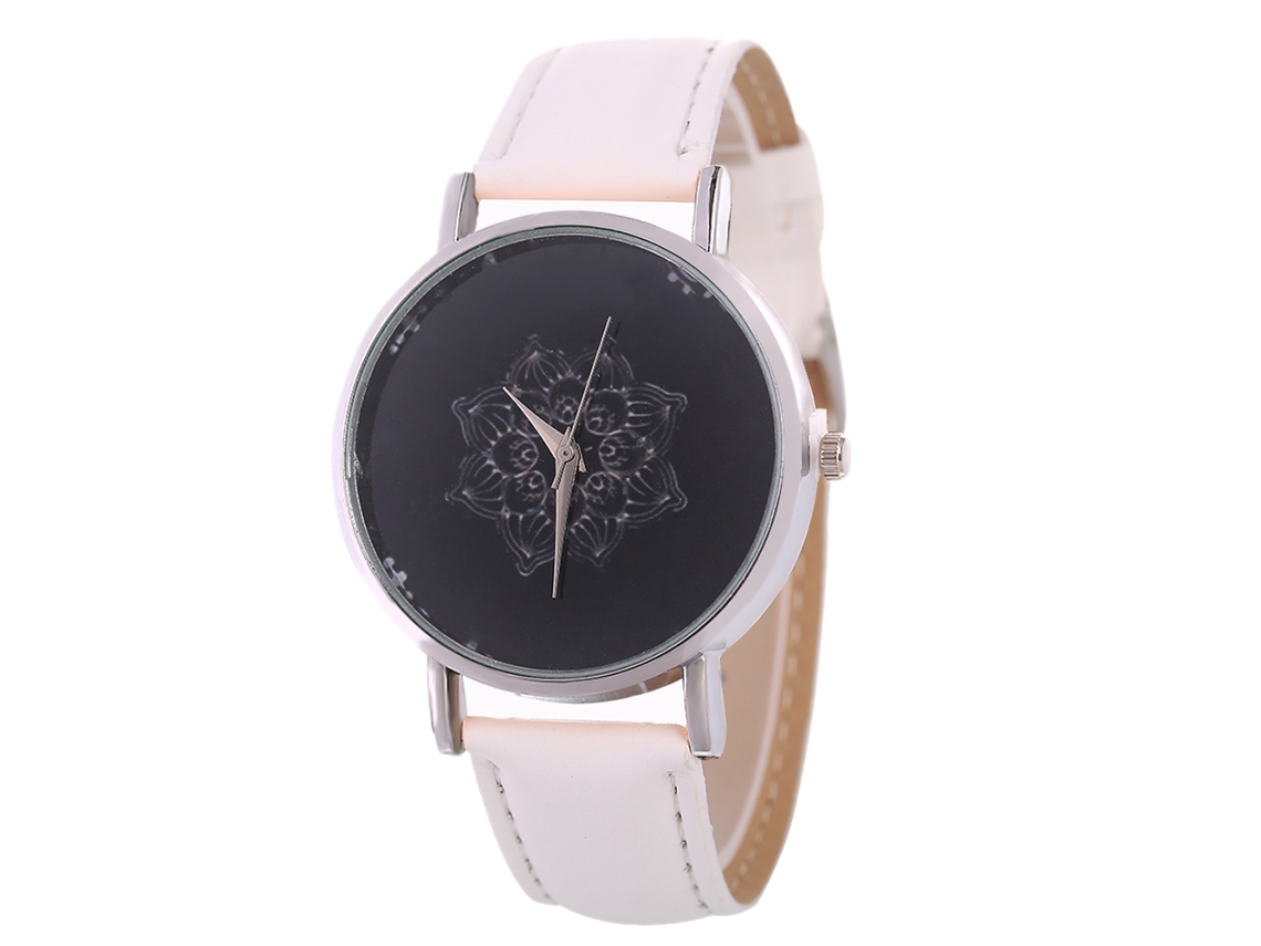 Reloj De Pulsera Analógico Para Hombre Y Mujer, Movimiento De Cuarzo Informal, Con Correa De Pu Blanca Con Estampado Floral.