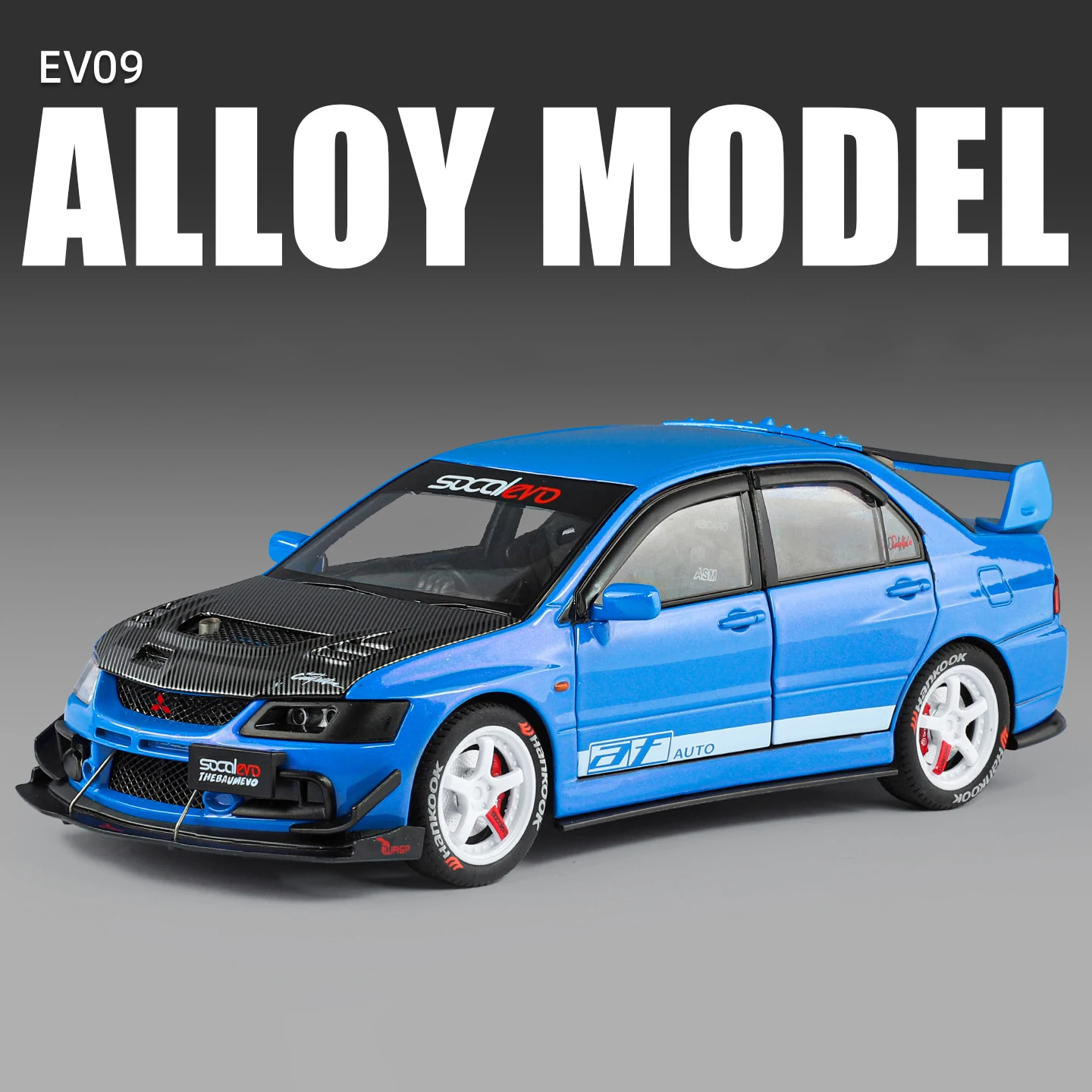 (azul) Coche Modificado A Escala 1:24, Modelo De Metal Fundido A Presión Con Efectos De Sonido Y Luz - Un Juguete Para Niños