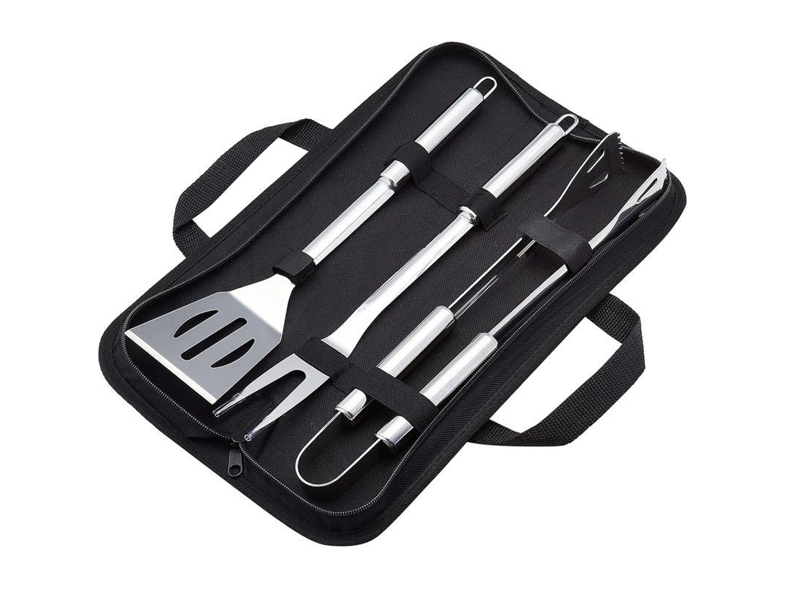 Juego De 3 Utensilios De Acero Inoxidable Para Barbacoa Con Bolsa De Transporte.