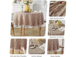 Rebe-mantel Redondo De Algodón Y Lino Antimanchas Con Flecos Lavable Protector De Mesa 140x140cm
