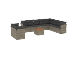 Maison Exclusive - Set De Sofás De Jardín 11 Pzas Y Cojines Ratán Sintético Gris