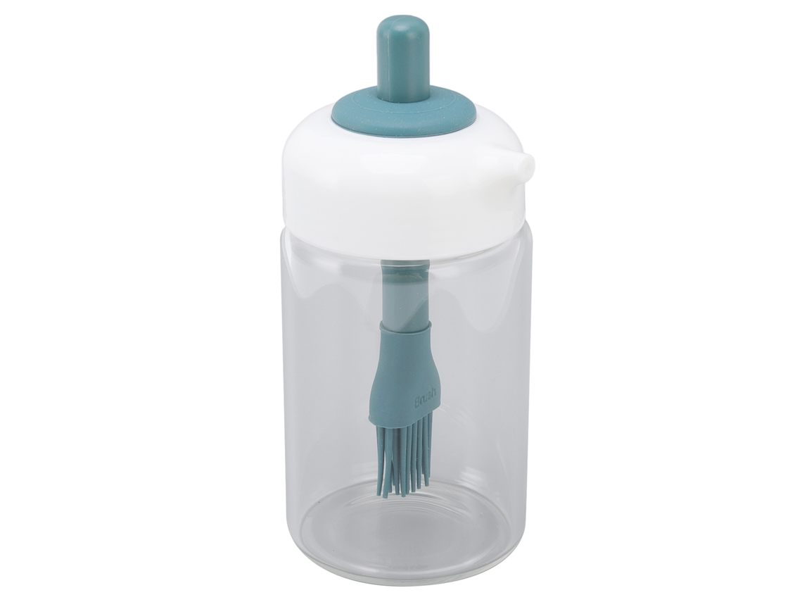 Botella De Aceite De Vidrio 2 En 1 Con Dispensador Y Control De Cepillo De Silicona, 230 Ml, Verde Oscuro