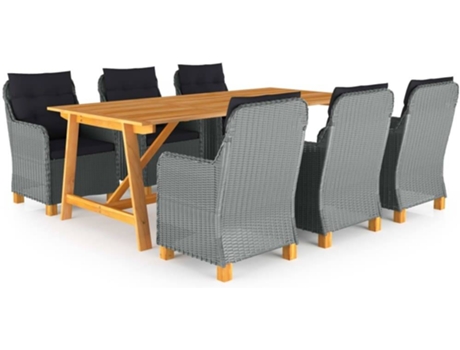 Conjunto 7 de comedor de jardín VIDAXL gris claro