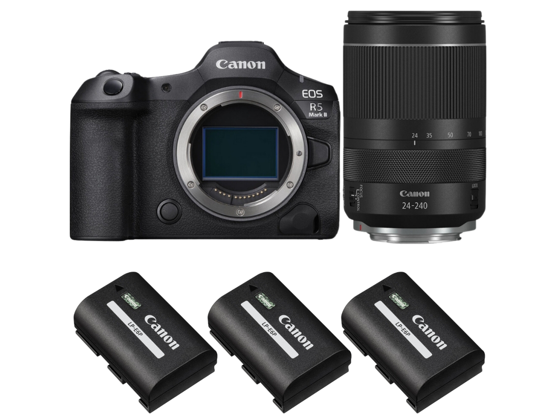 Canon EOS R5 Mark II + RF 24 240mm F/4 6.3 IS Usm + 3 Canon LP e6p + Libro electrónico “20 consejos para fotos impresionantes”
