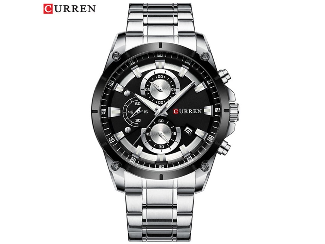 (reloj De Hombre, Plateado Y Negro) Reloj De Negocios Con Calendario, Correa De Acero, Seis Agujas, Multifuncional
