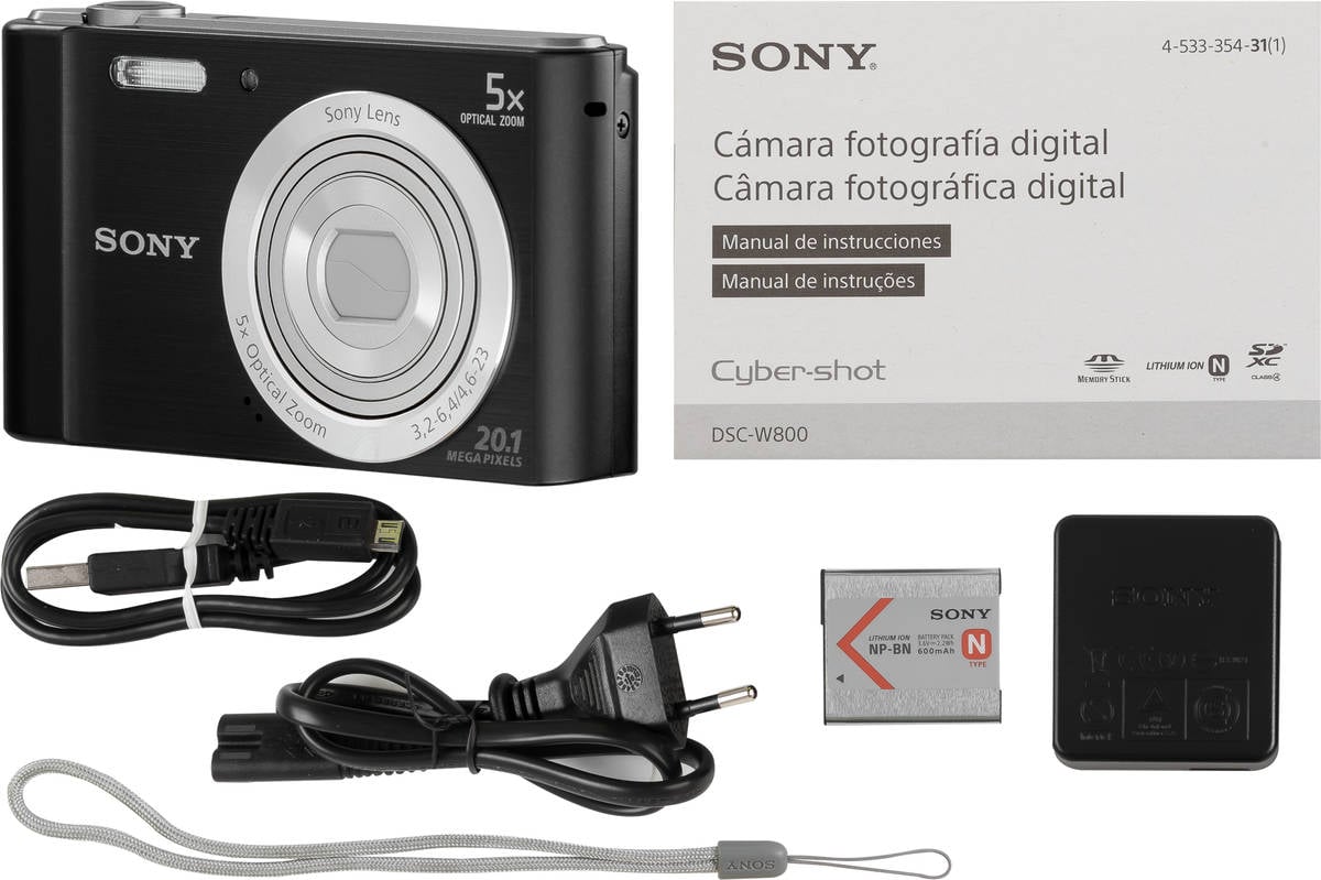 Digital Sony Cybershot dscw800 21.5px negro camara compacta 20.1mp dscw800b 20.1 iso 100 3200 zoom 5x w800 sensor ccd gran angular 26mm 201 w800s 20mpx