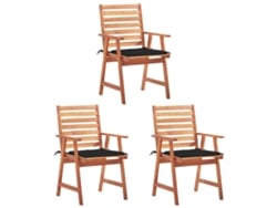Sillas de comedor de jardín de 3 piezas DKD Home Decor con cojines de acacia maciza