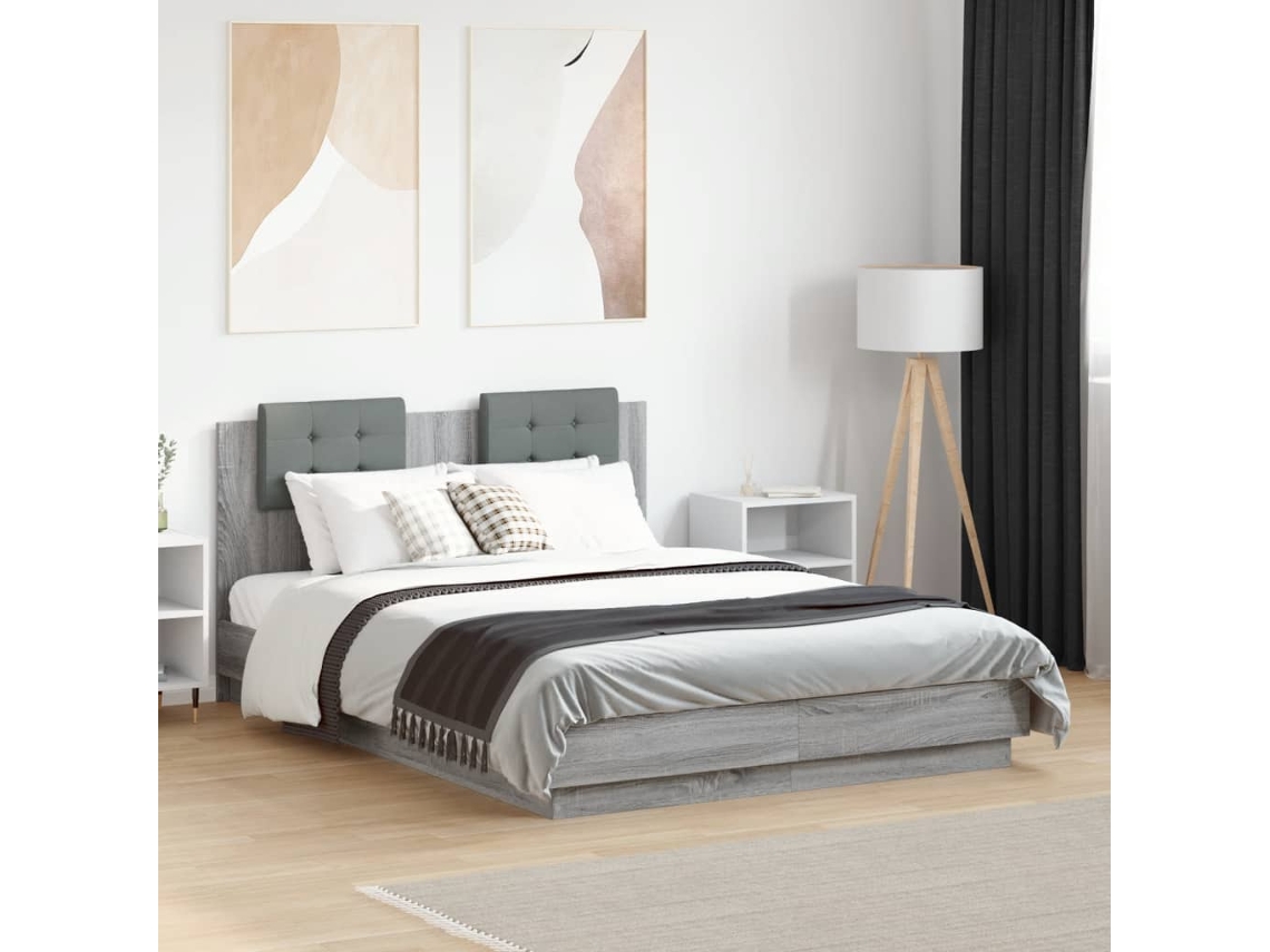 Cama Con Cabecero Madera De Ingeniería Gris Sonoma 120x190 Cm