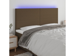 Cabecero De Cama | Panel De Cabecero Con Luces Led Tela Marrón Oscuro 180x5x118/128 Cm