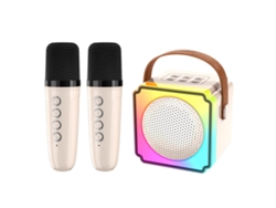 Máquina de karaoke portátil SSTRWGOOD para niños con 2 micrófonos inalámbricos y luces LED de color blanco perla