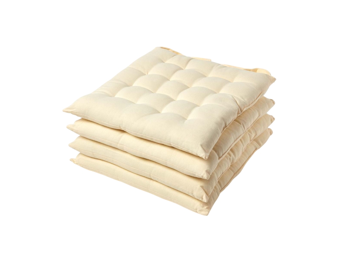 Homescapes Cream Plain Seat Pad With Straps, Cotton, 40 X 40 Cm, Set Of 4
