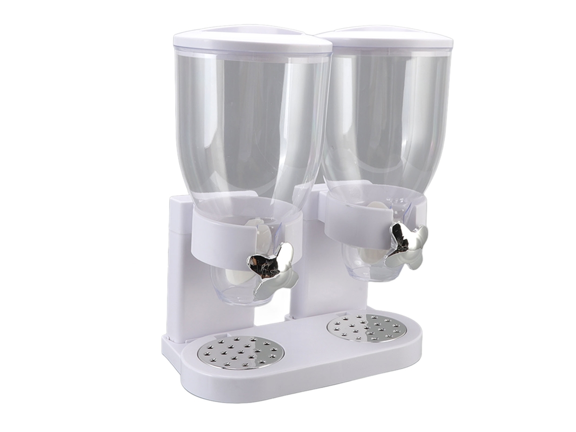 Dispensador De Cereal De Doble Contenedor Airtight Abs Operación De Tuerca Para Alimentos Secos Cocina Blanco