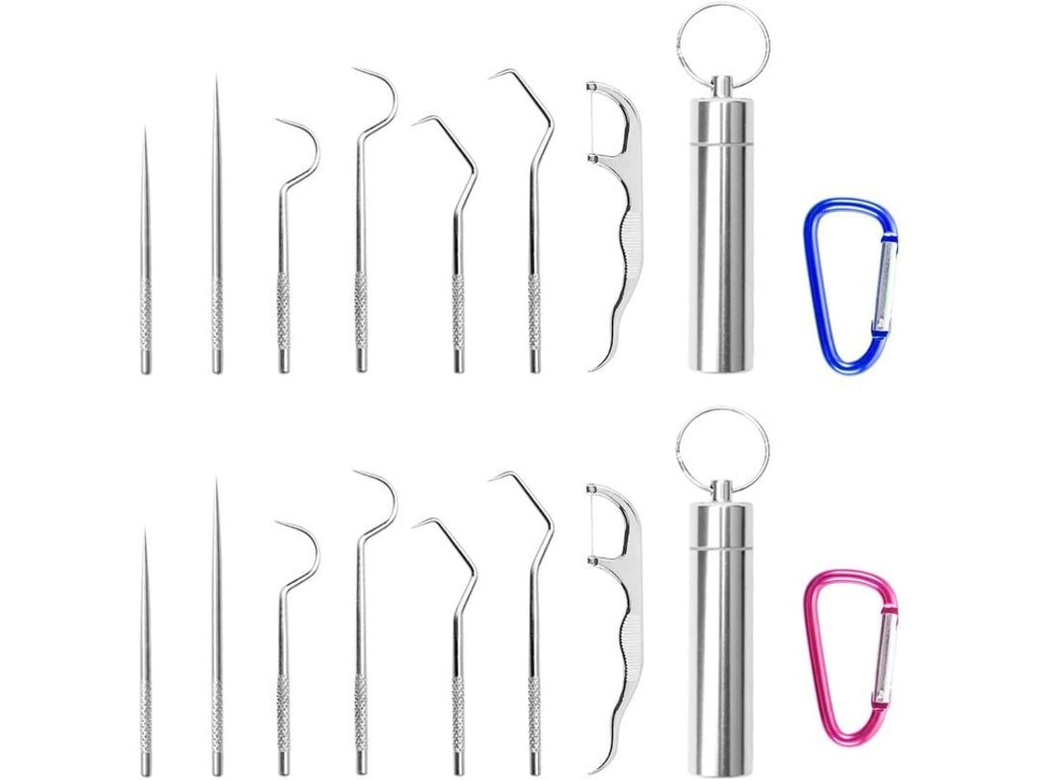 14 Palillos De Dientes De Acero Inoxidable Con 2 Rifles, Portátiles Y Reutilizables.