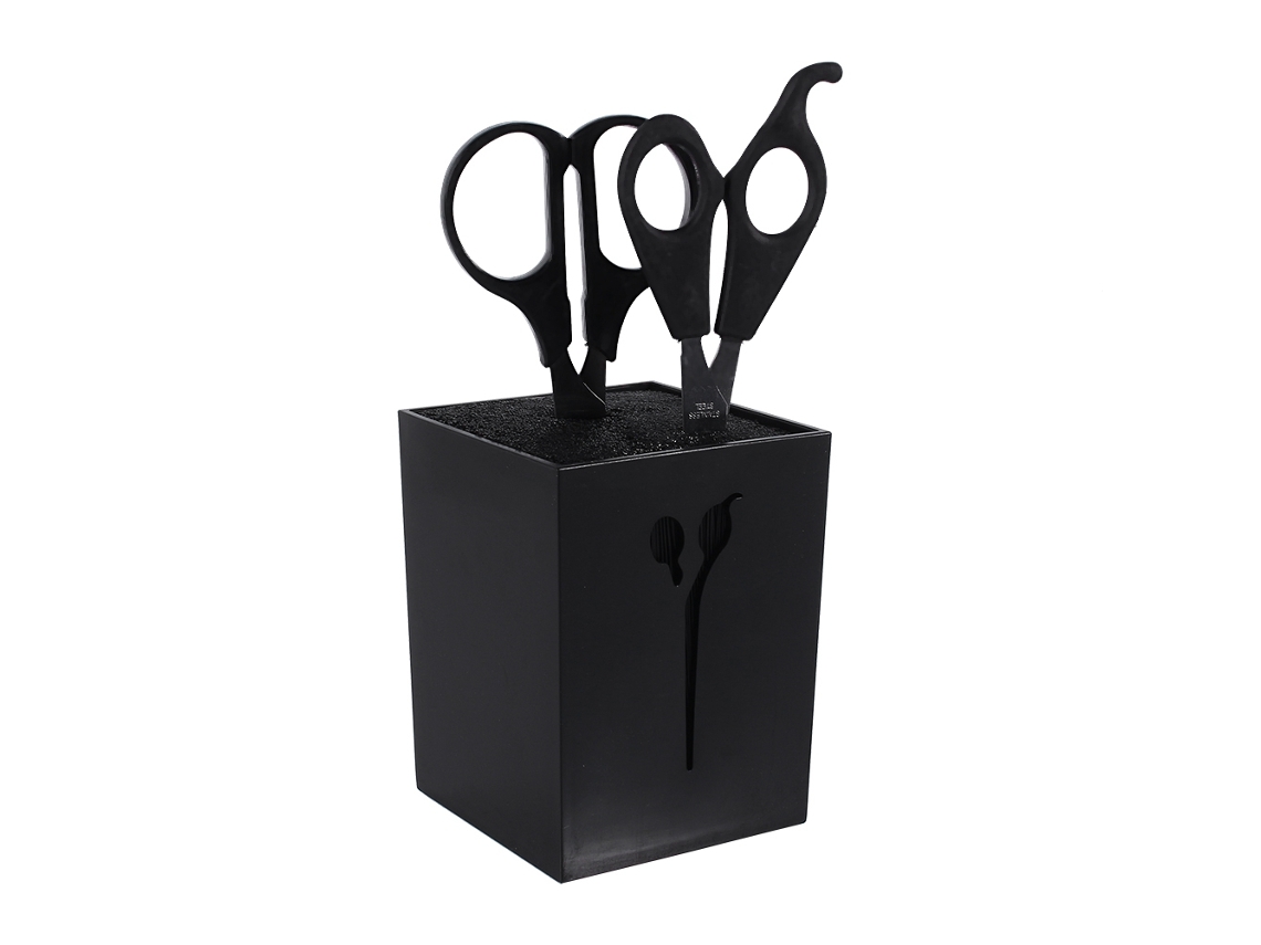 Soporte profesional para tijeras de peluquería 2026 con base y protección, estante para salón, negro